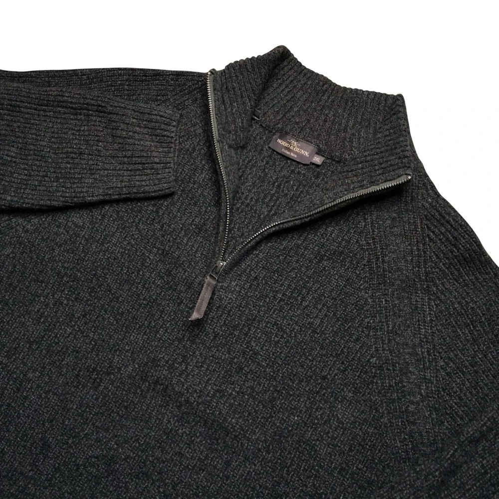 Rodd & Gunn Sweater Mens 2XL Green Extra Fine Lambswool 1/4 Zip Mock Neck